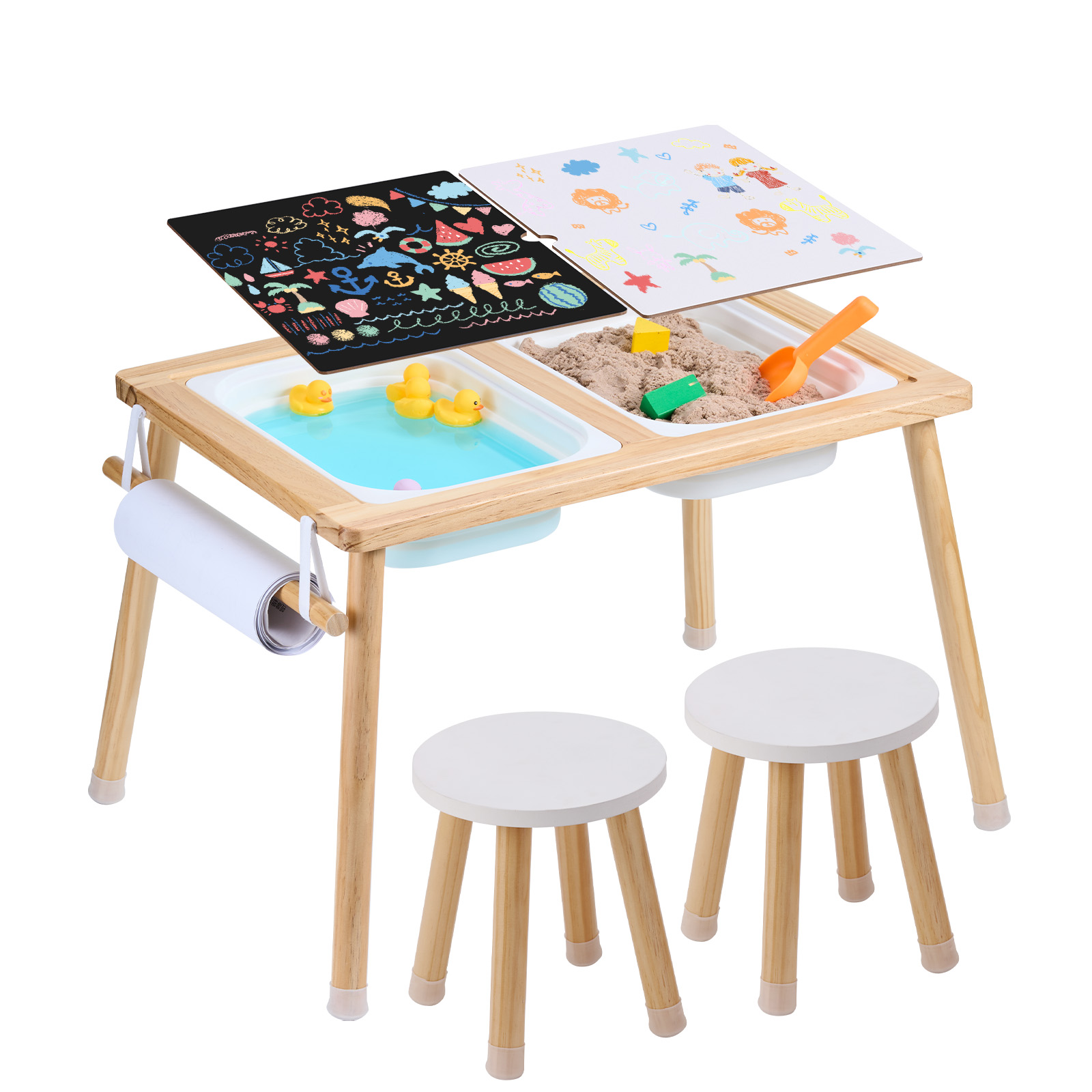 Uimoso Kids Sensory Table Indoor Wooden Play Sand Water Table w/ Double-Sided - Picture 14 of 49