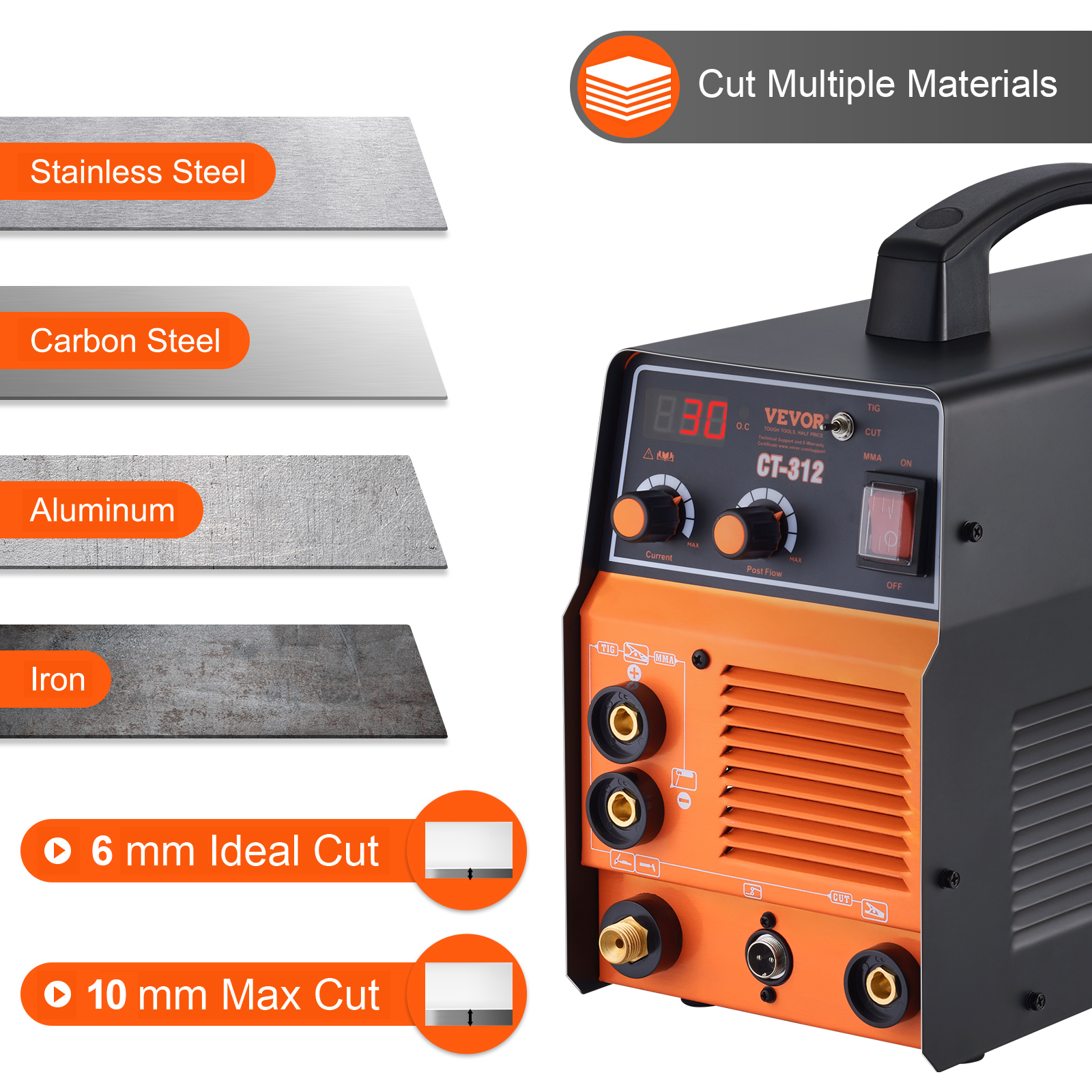 VEVOR 3 In 1 Plasma Cutter Welder Machine, CT-312 TIG/MMA Plasma Cutter ...