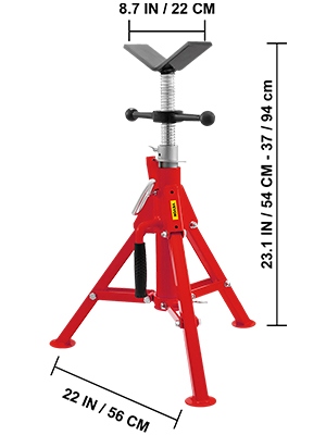 VEVOR V Head Pipe Stand 1/8"-12" Capacity,Adjustable Height 20"-37",Pipe Jack Stands 2500 lb. Load Capacity,Portable Folding Pipe Stands, Carbon Steel Body More Durable