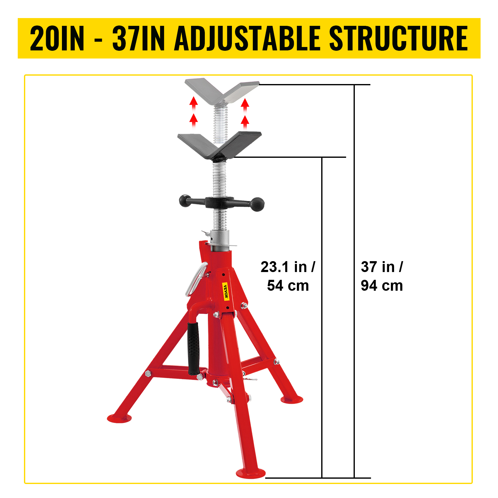 VEVOR V Head Pipe Stand 1/8"-12" Capacity,Adjustable Height 20"-37",Pipe Jack Stands 2500 lb. Load Capacity,Portable Folding Pipe Stands, Carbon Steel Body More Durable