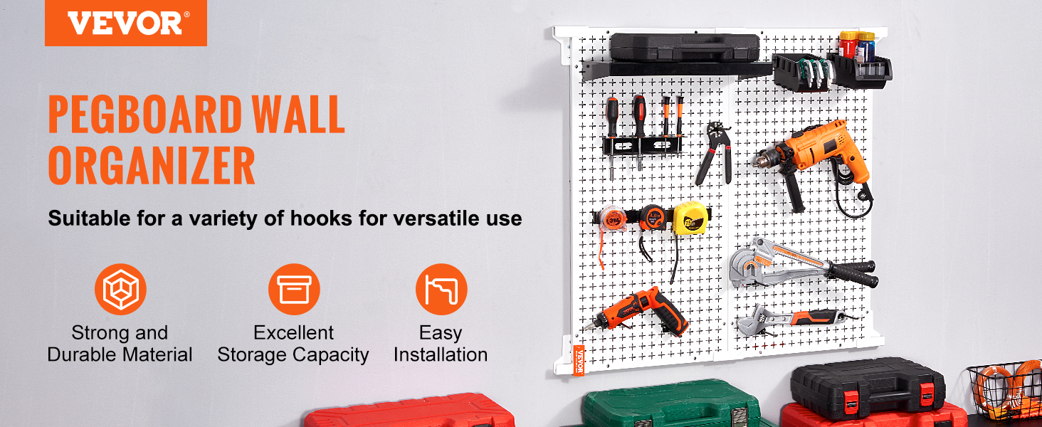 Wall Control Garage Storage Rack Lawn & Garden Tool Organization Wall Mount Organizer - Easy to Install 64 Wide Strong Galvanized Steel Pegboard