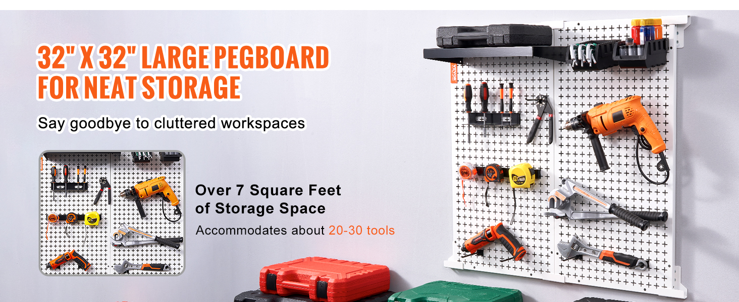 VEVOR Pegboard Wall Organizer 32 x 32, 330LBS Loading Garage Metal  Pegboard Organizer, 2-Pack Wall Mount Tool Storage Peg Boards with  Customized Grooves Fit 1/4 and 1/8 Hooks for Warehouse Garage