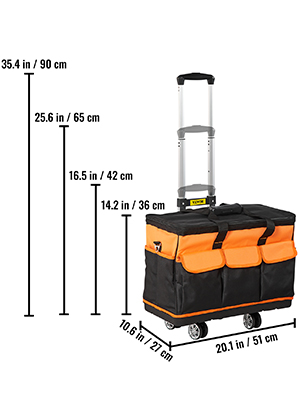 VEVOR Rolling Tool Bag, 20palcová taška se 17 kapsami se dvěma 2,56palcovými koly, materiál Oxford Fabric s teleskopickou rukojetí, nosnost 198 lb pro organizaci nářadí pro zahradní elektrikáře