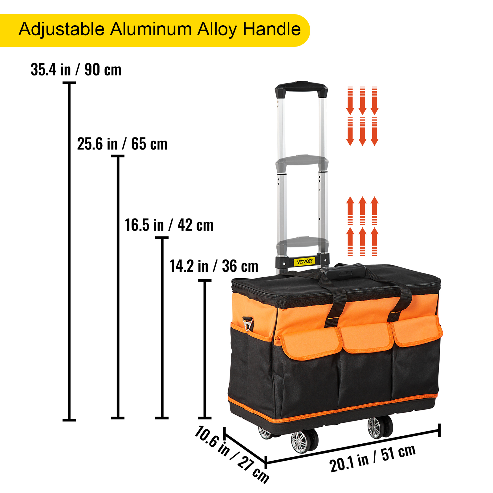 VEVOR Maletín de Herramientas 42-90 cm Maleta Caja Ruedas Bolsa