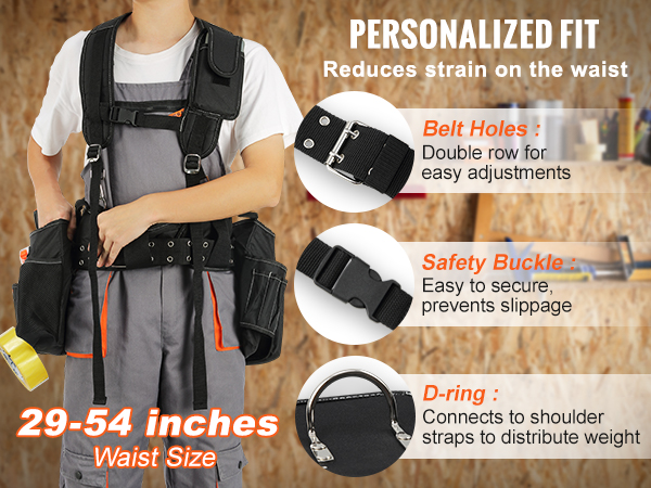 Cinturón de herramientas de construcción resistente marrón y negro de 11  bolsillos, delantal de trabajo, bolsa de herramientas, con hebilla de