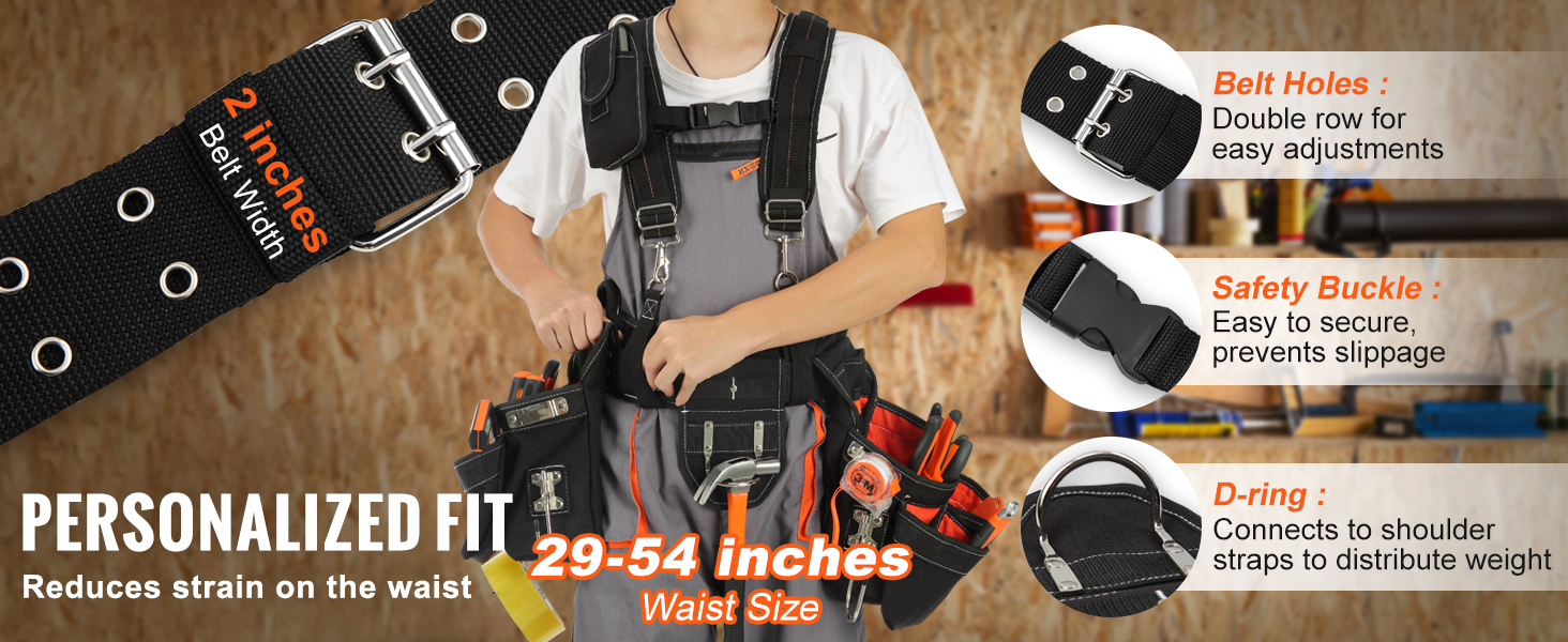 VEVOR Tool Belt with Suspenders, 34 Pockets, 29-54 inches Adjustable ...