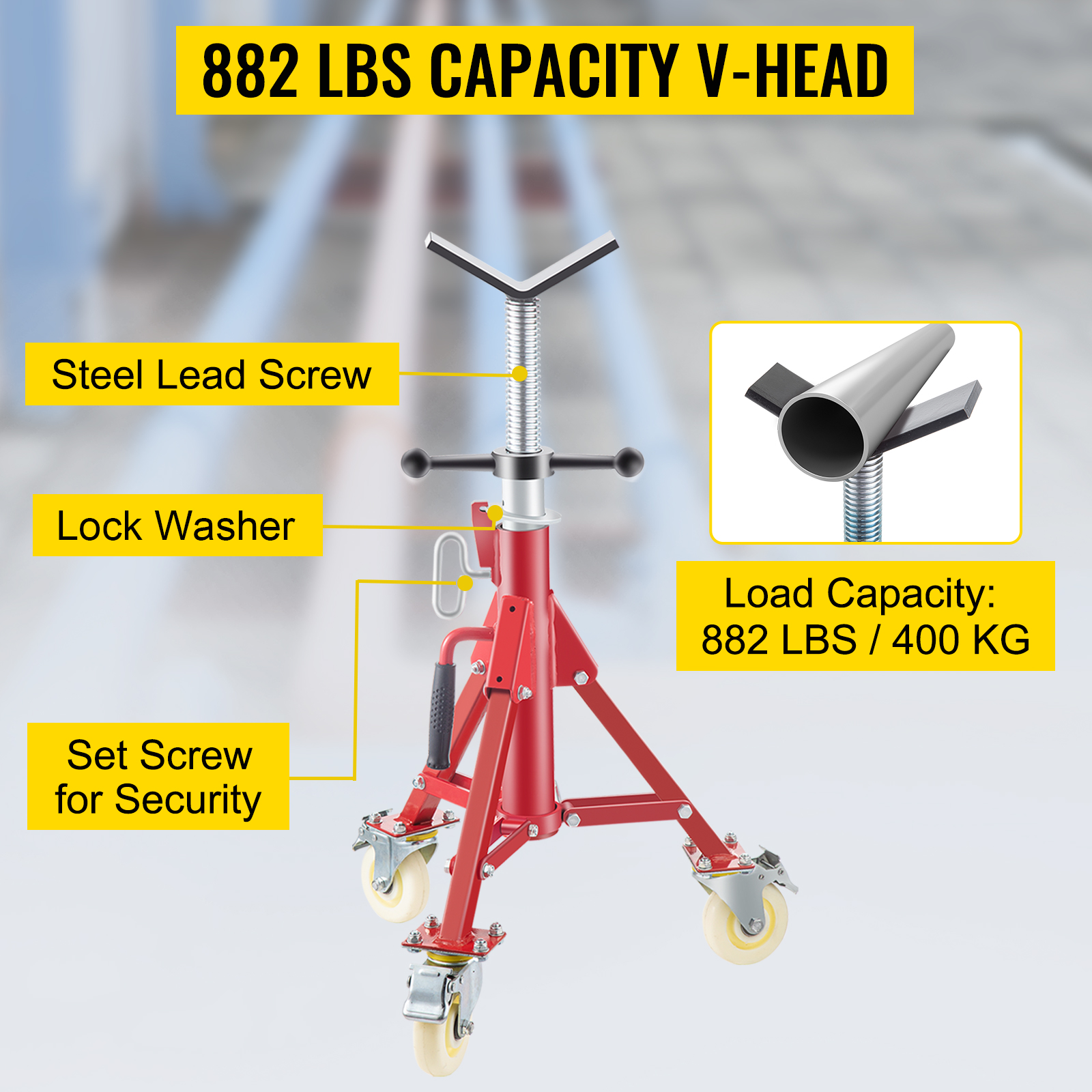28"-52" Height 2500Lb Pipe Stand 2-Ball Transfer Head Foldable Tripod Jack 