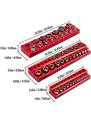 VEVOR 3-Pack SAE Magnetic Socket Organizers, 1/2-inch, 3/8-inch, 1