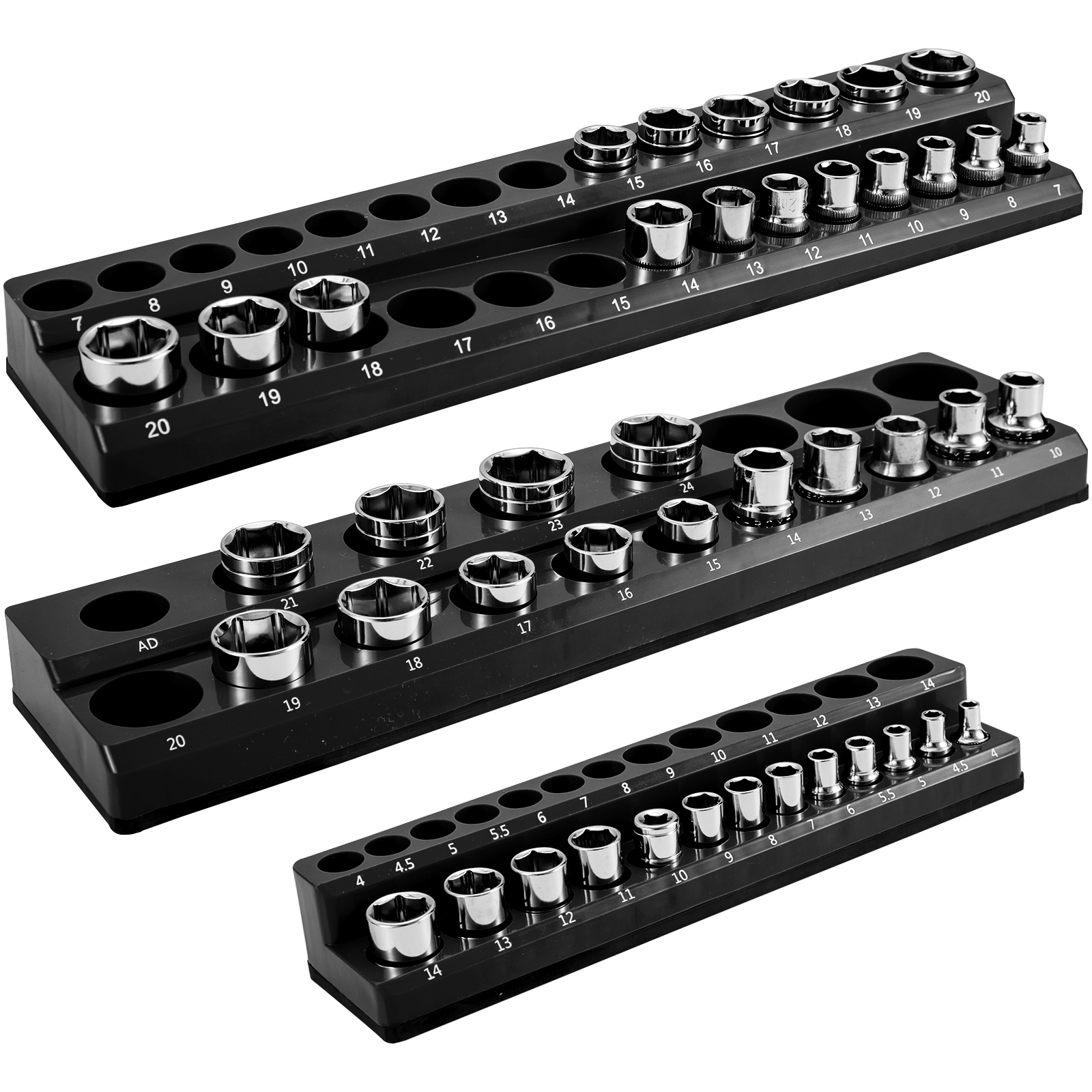 VEVOR 3-Pack Metric Magnetic Socket Organizers, 1/2-inch, 3/8-inch