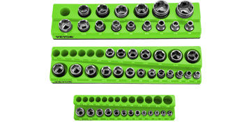VEVOR 3-Pack Metric Magnetic Socket Organizers, 1/2-inch, 3/8-inch, 1/4-inch Drive Socket Holders Hold 68 Sockets, Green Tool Box Organizer for Sockets Storage