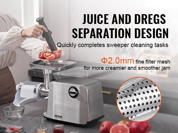 VEVOR Electric Tomato Strainer, 700W Tomato Sauce Maker Machine, 100 LBS/H Food Strainer and Sauce Maker, Փ45mm Commercial Grade Food Mill with Reverse Function for Tomato Strawberry Blueberry Sauce