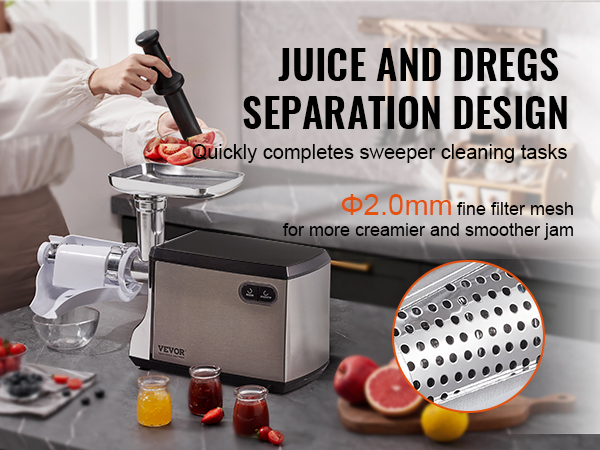 VEVOR Electric Tomato Strainer, 400W Tomato Sauce Maker Machine, 100 LBS/H Food Strainer and Sauce Maker, Փ45mm Commercial Grade Food Mill with Reverse Function for Tomato Strawberry Blueberry Sauce