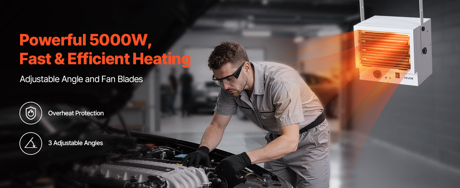 VEVOR Electric Garage Heater 5000Watt Ceiling Mounted for Workshop