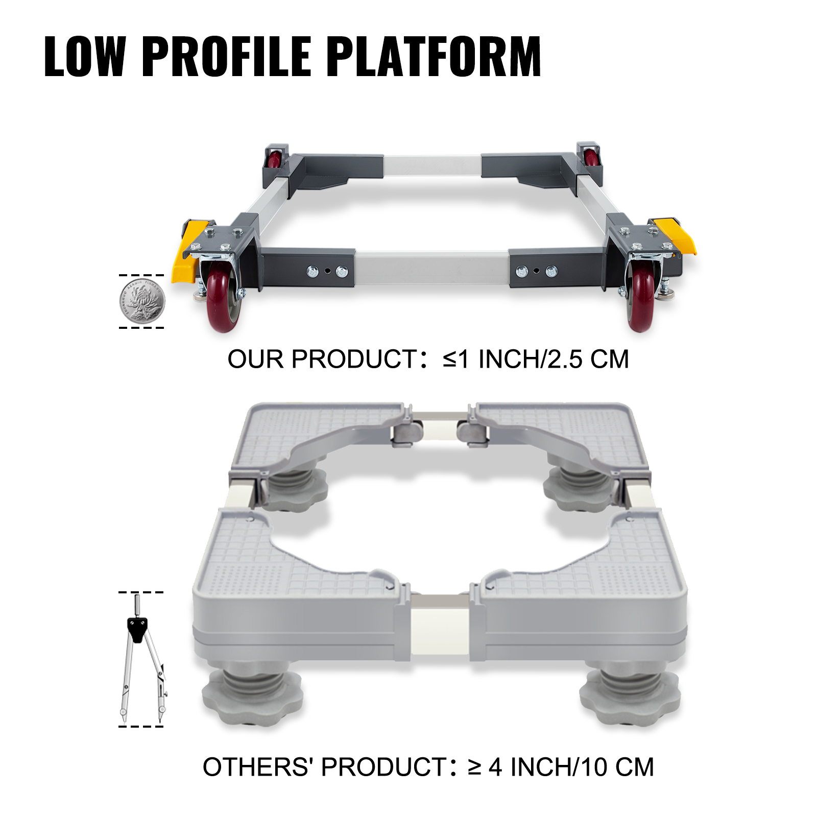 Adjustable Universal Mobile Base 1500 lbs Load-bearing Capacity Heavy-Duty Rolling with Locking Levers used for Mobilizing at MechanicSurplus.com