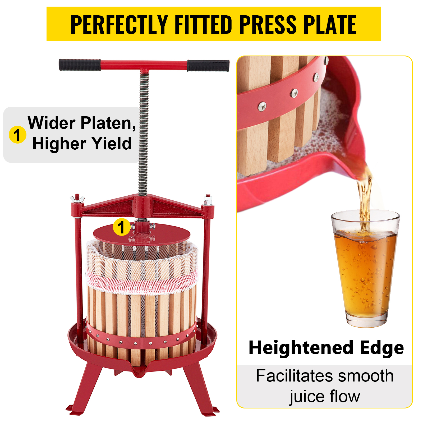 VEVOR Fruit Wine Press, 3.2Gal/12L, Cast Iron Manual Grape Presser for