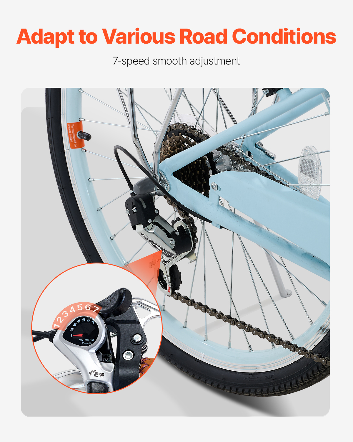 26/24in Beach Cruiser Bike 7/1-Speed City Bicycle with Basket for Women Ladies - Picture 40 of 72