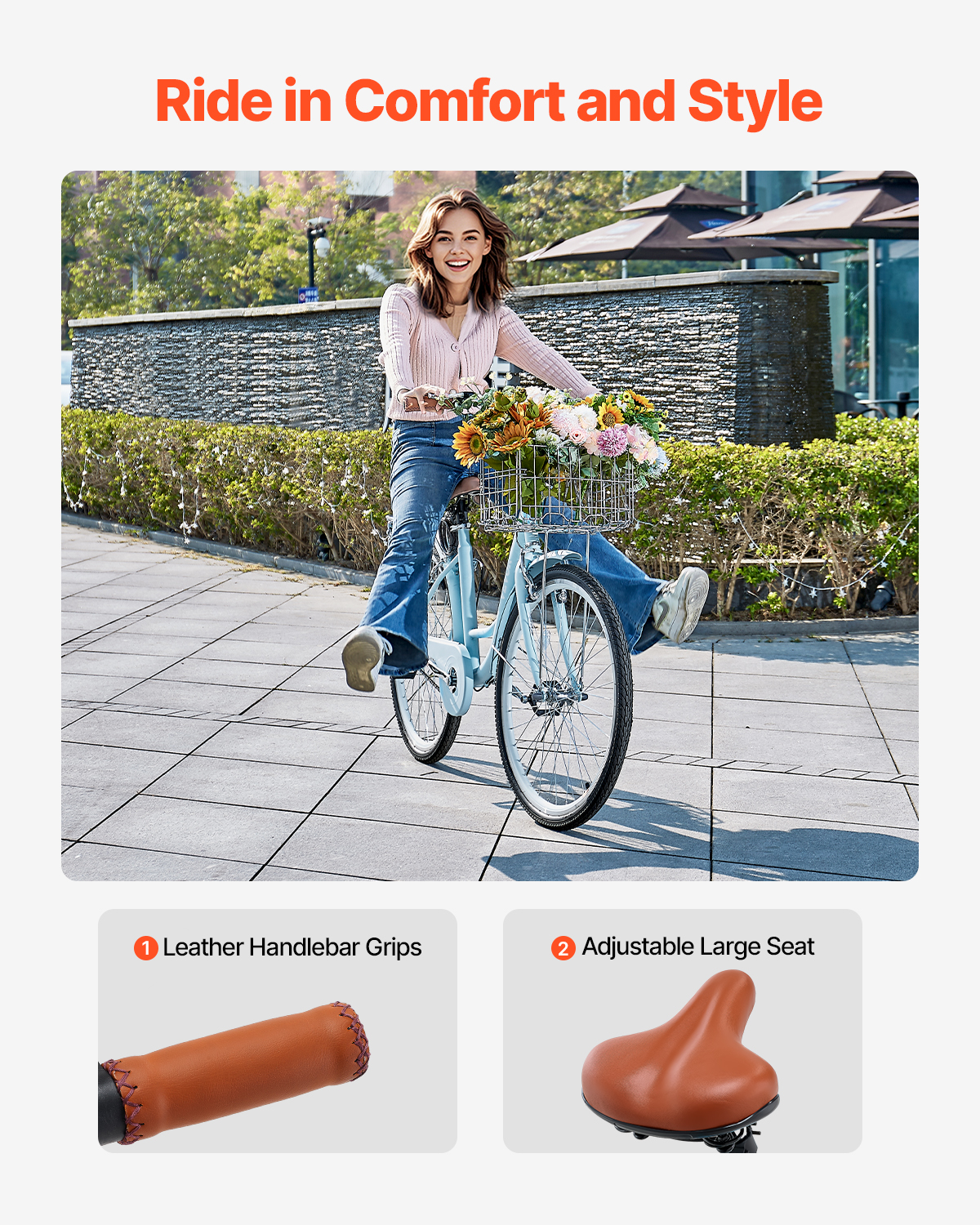 26/24in Beach Cruiser Bike 7/1-Speed City Bicycle with Basket for Women Ladies - Picture 62 of 72