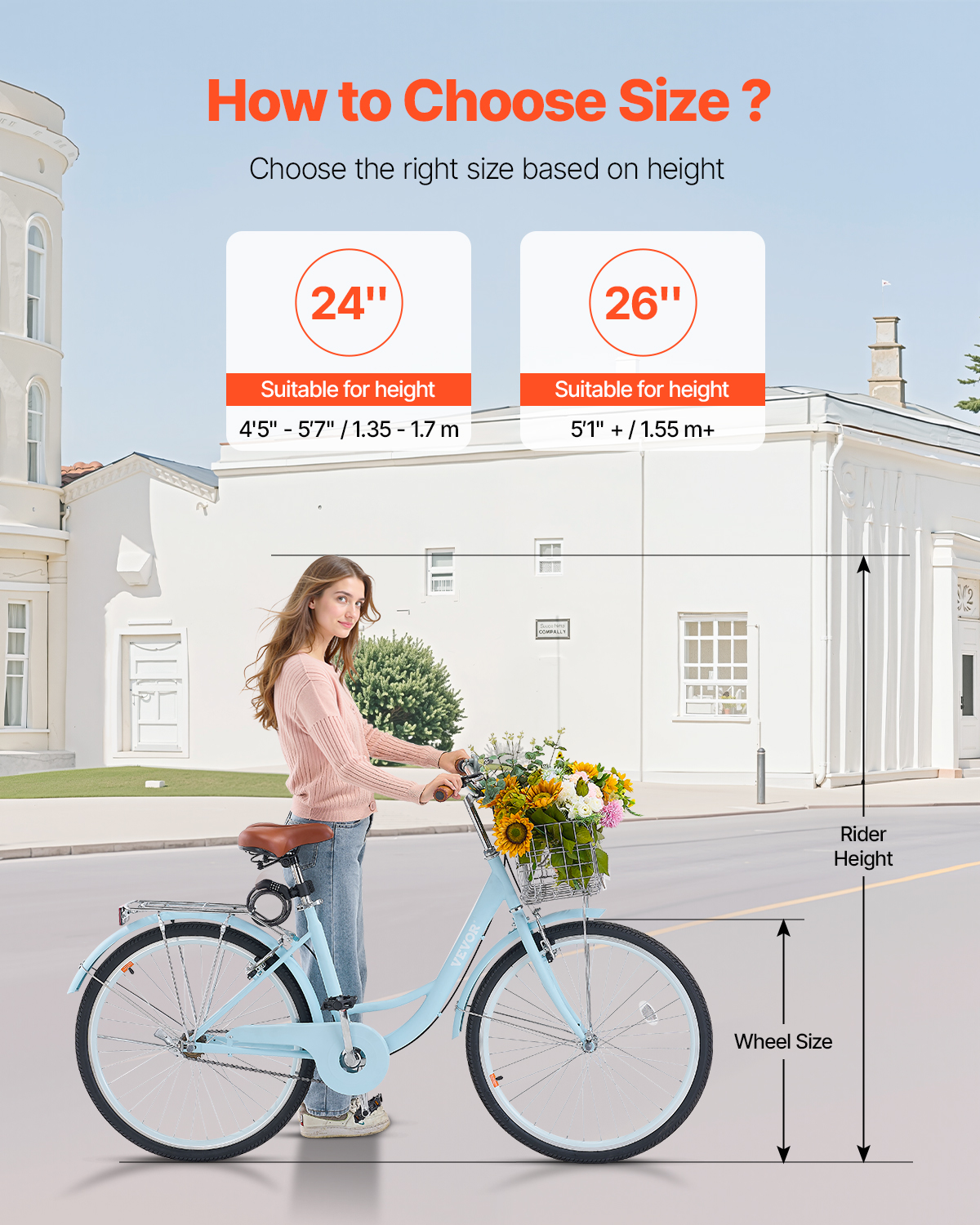 26/24in Beach Cruiser Bike 7/1-Speed City Bicycle with Basket for Women Ladies - Picture 63 of 72