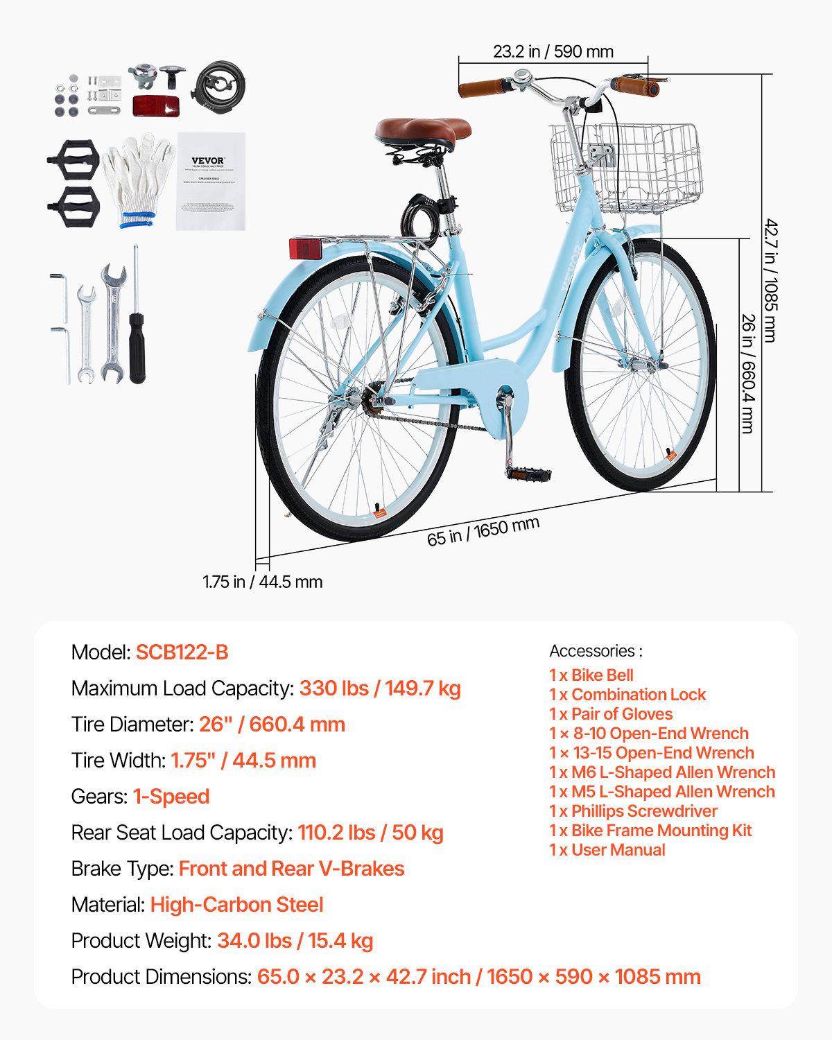 26/24in Beach Cruiser Bike 7/1-Speed City Bicycle with Basket for Women Ladies - Picture 67 of 72