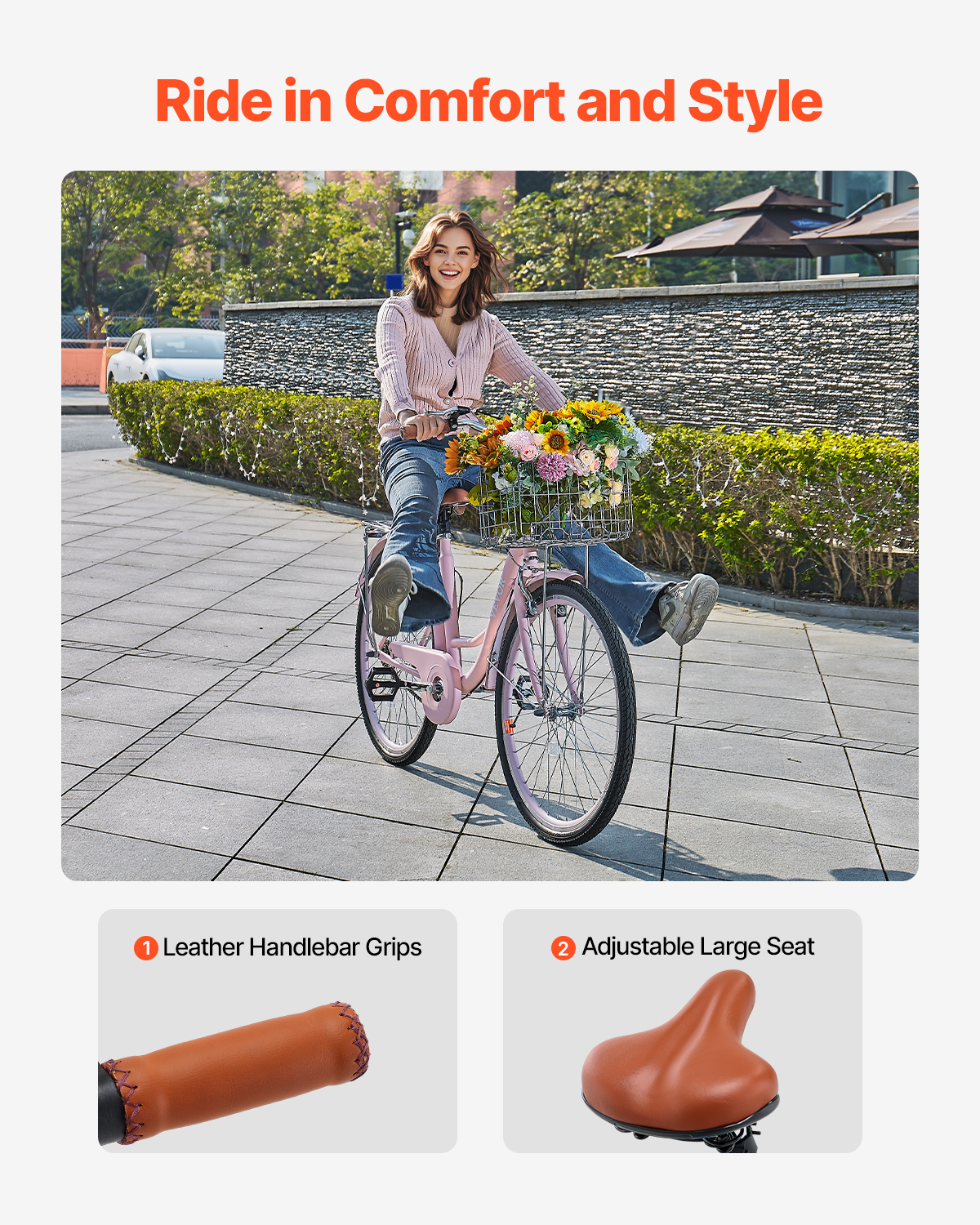 26/24in Beach Cruiser Bike 7/1-Speed City Bicycle with Basket for Women Ladies - Picture 50 of 72