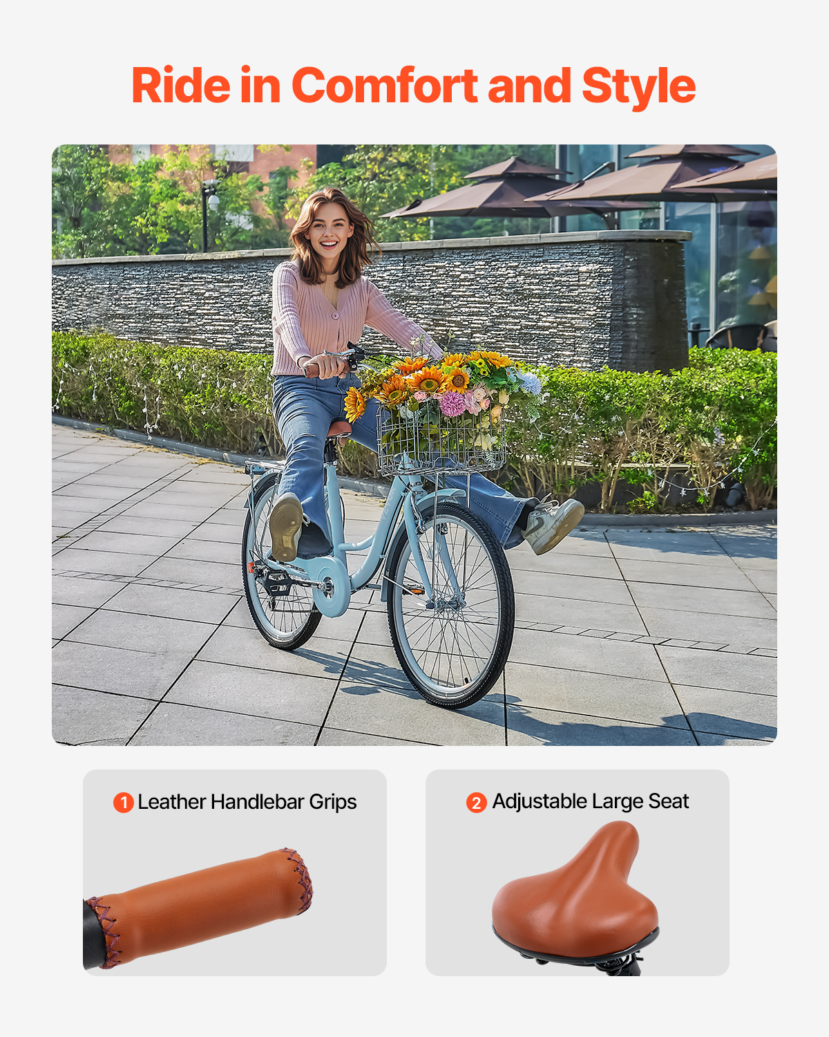 26/24in Beach Cruiser Bike 7/1-Speed City Bicycle with Basket for Women Ladies - Picture 26 of 72