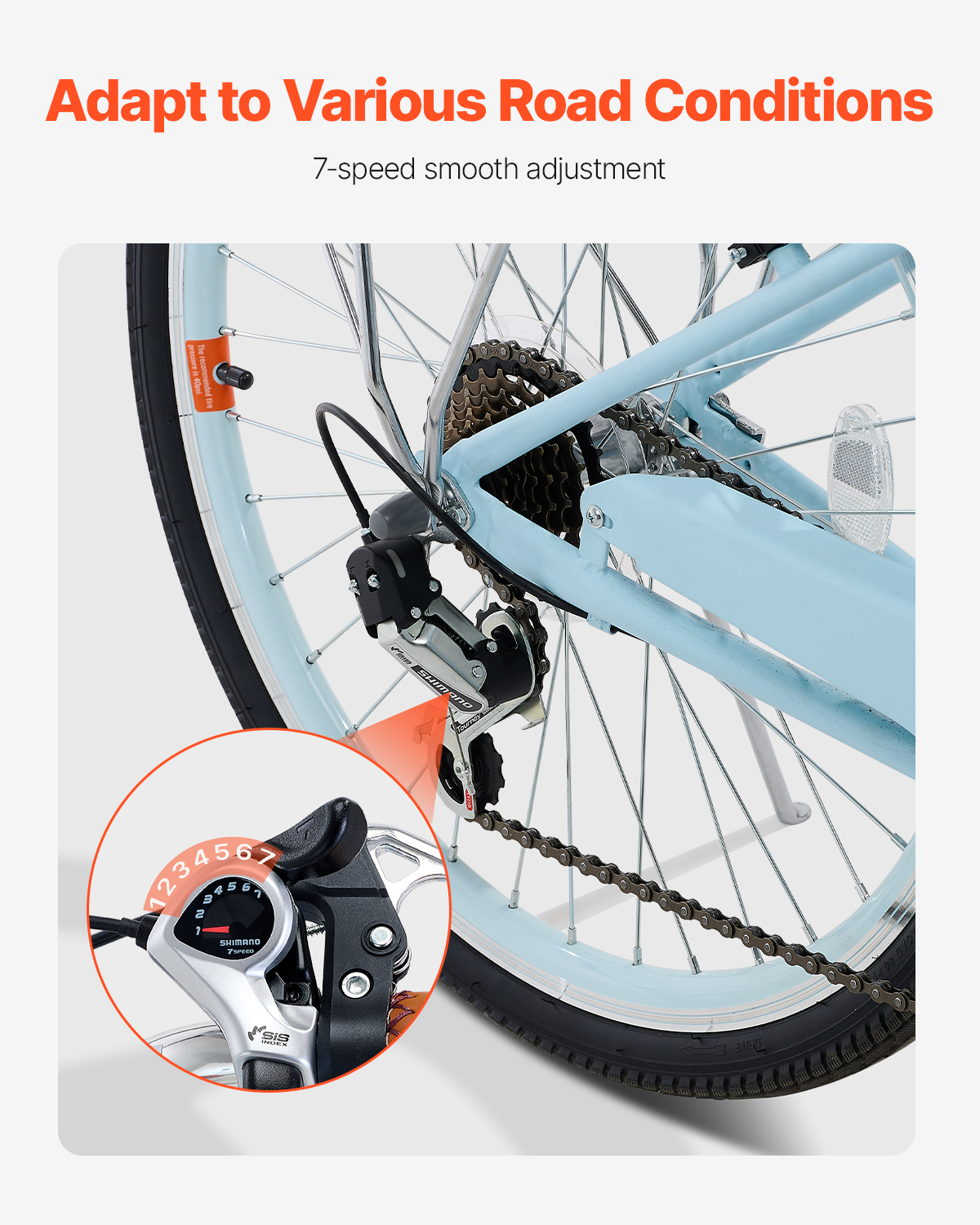 26/24in Beach Cruiser Bike 7/1-Speed City Bicycle with Basket for Women Ladies - Picture 28 of 72