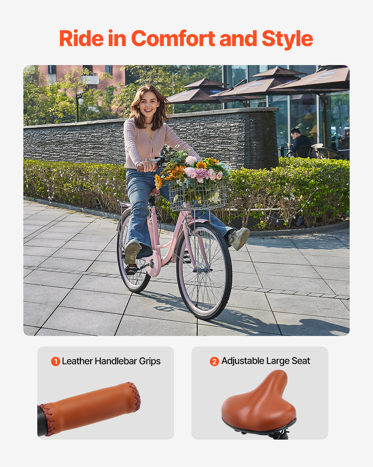 26/24in Beach Cruiser Bike 7/1-Speed City Bicycle with Basket for Women Ladies - Picture 14 of 72