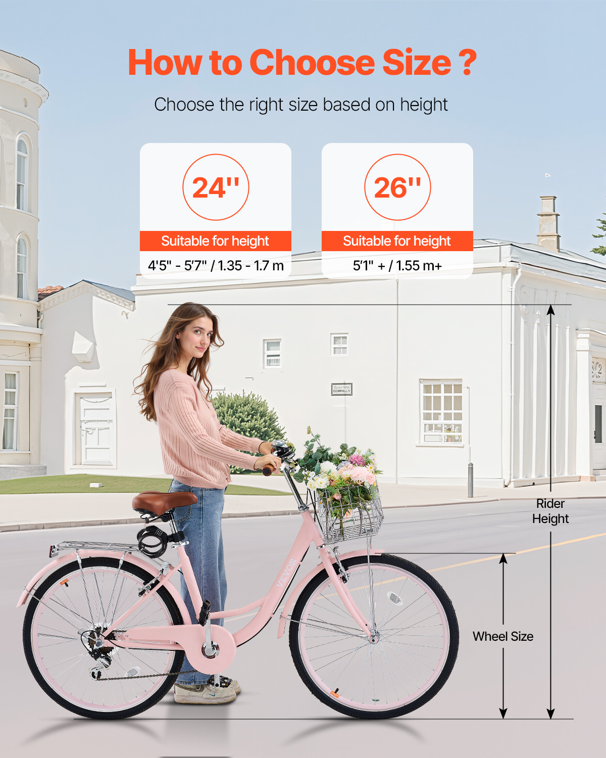 26/24in Beach Cruiser Bike 7/1-Speed City Bicycle with Basket for Women Ladies - Picture 15 of 72