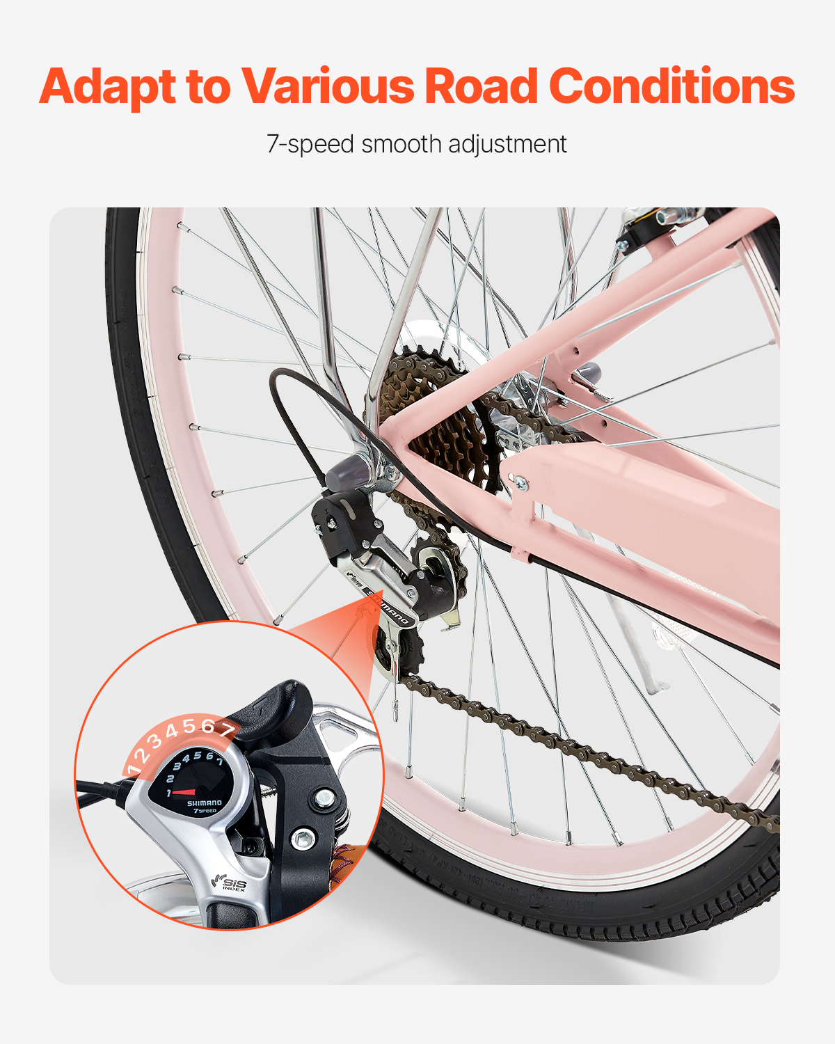 26/24in Beach Cruiser Bike 7/1-Speed City Bicycle with Basket for Women Ladies - Picture 16 of 72