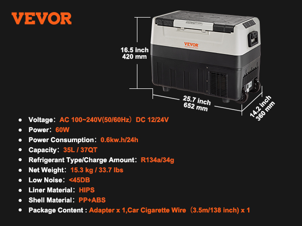 VEVOR VEVOR Portable Car Refrigerator Freezer Compressor 37Qt Dual Zone for  Car Home