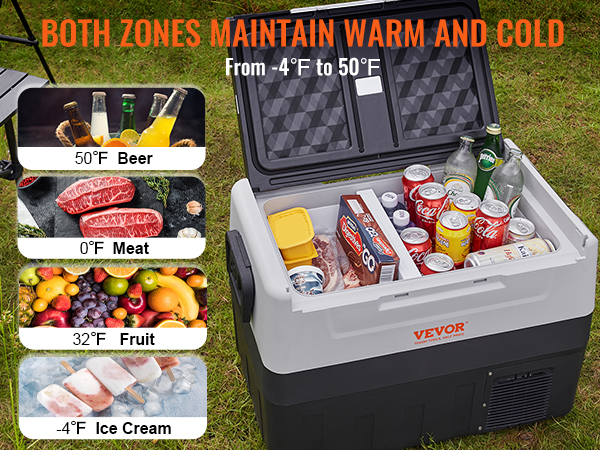 VEVOR 45L/48QT Portable Car Refrigerator Freezer – Dual Zone Compressor Cooler For RV & Camping