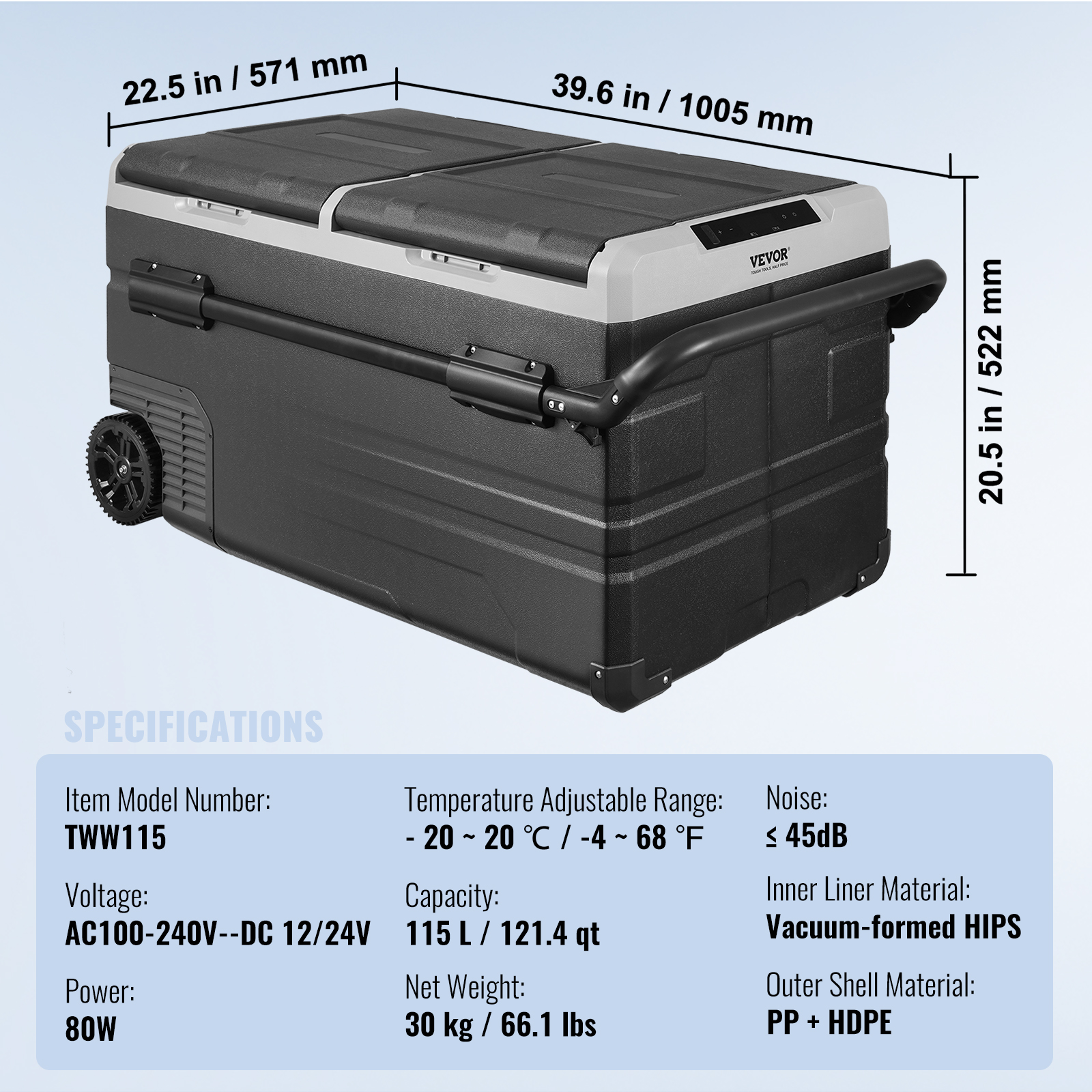 VEVOR 15/30/35/40/45/115L Portable Car Refrigerator Freezer Compressor Dual Zone