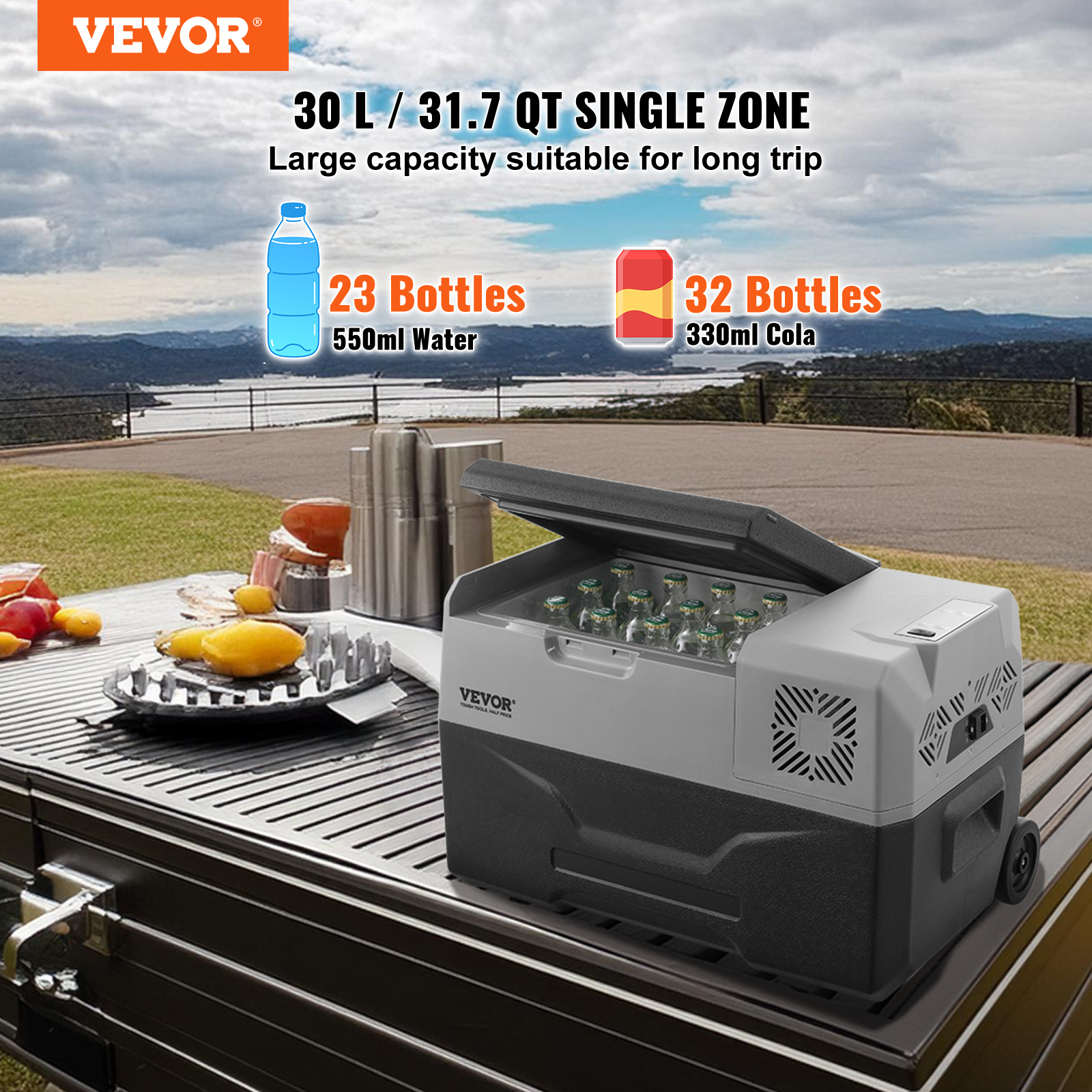 VEVOR 8/15/20/25/30/45/50/75L Portable Car Refrigerator Freezer Single Zone APP