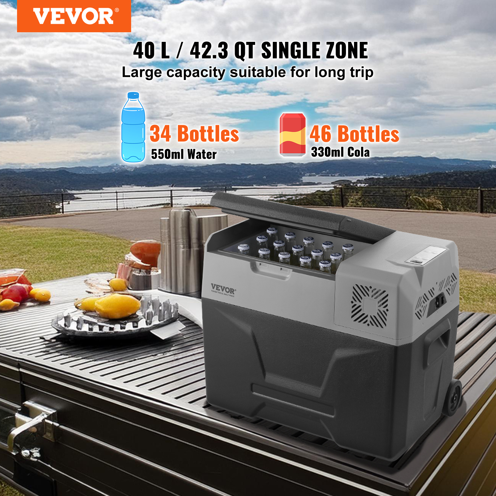 VEVOR 8/15/20/25/30/45/50/75L Portable Car Refrigerator Freezer Single Zone APP