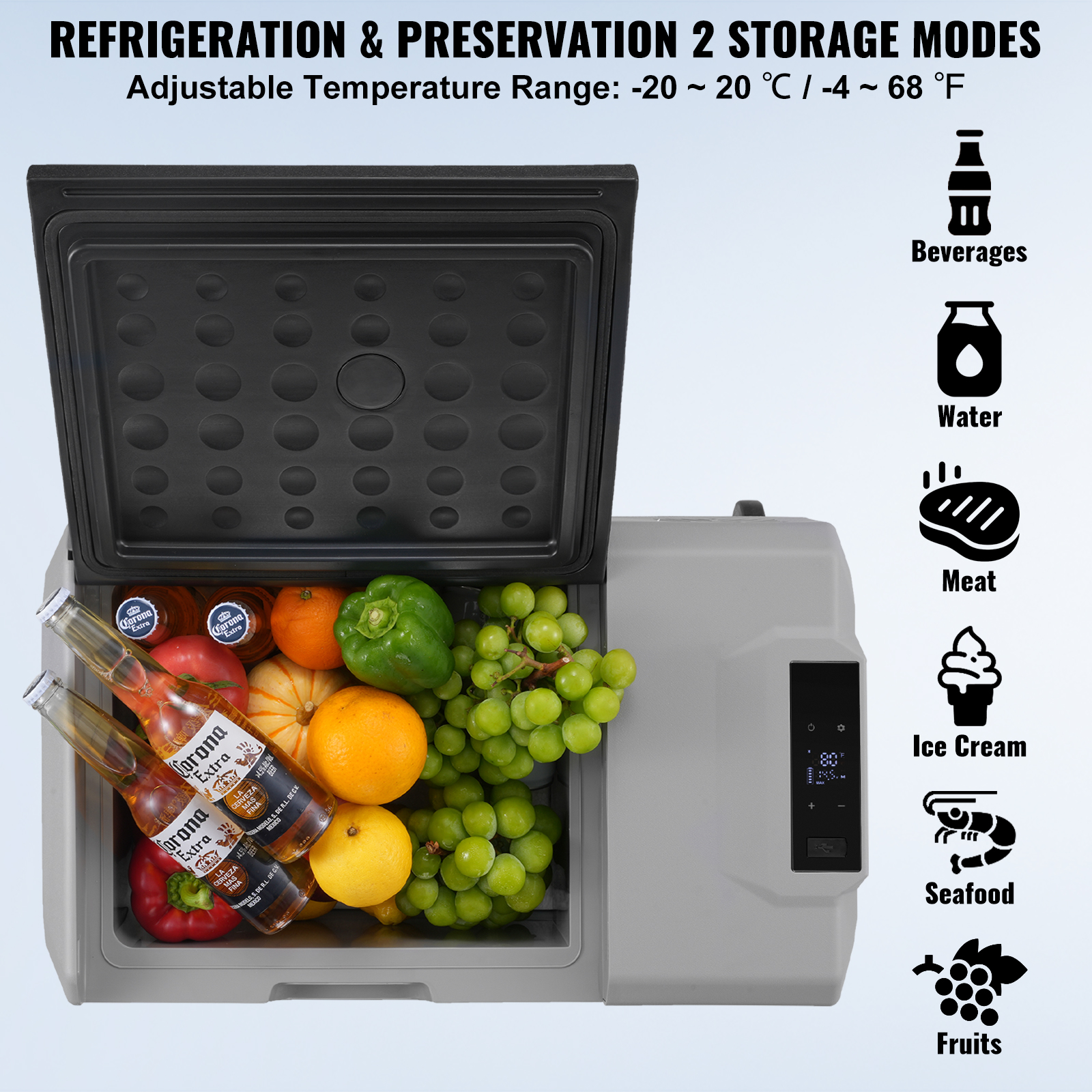 VEVOR 8/15/20/25/30/45/50/75L Portable Car Refrigerator Freezer Single Zone APP