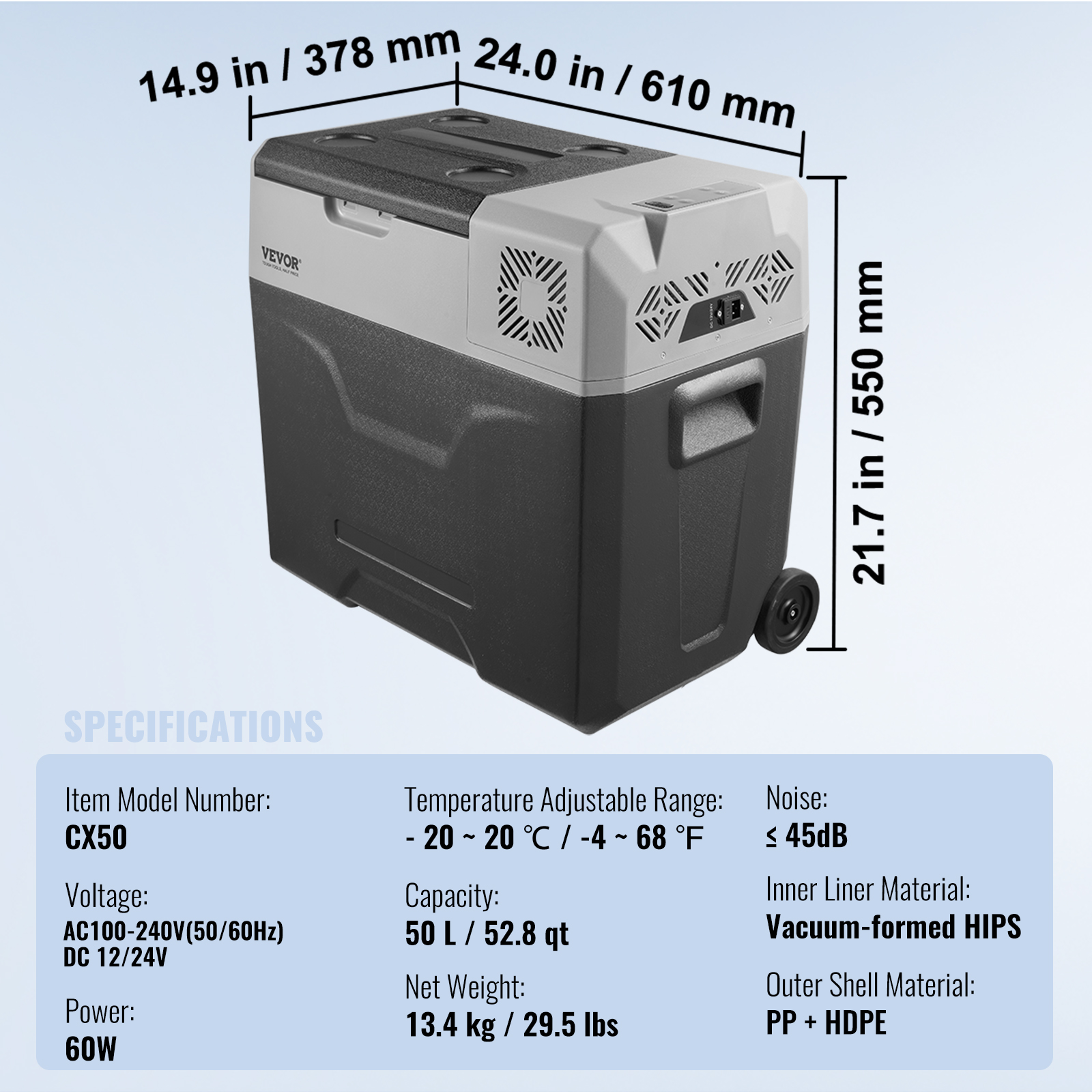 VEVOR 8/15/20/25/30/45/50/75L Portable Car Refrigerator Freezer Single Zone APP