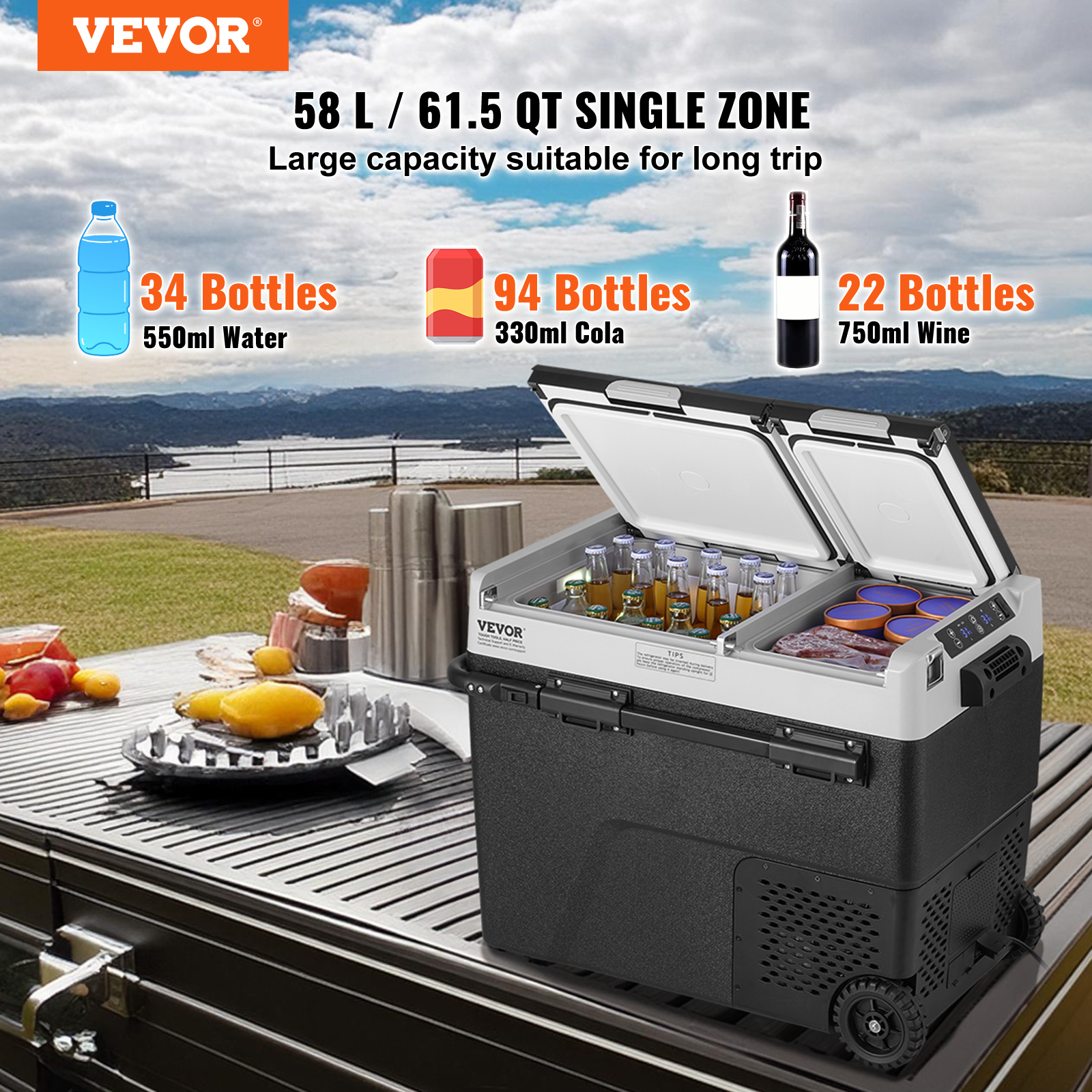 VEVOR 15/30/35/40/45/115L Portable Car Refrigerator Freezer Compressor Dual Zone