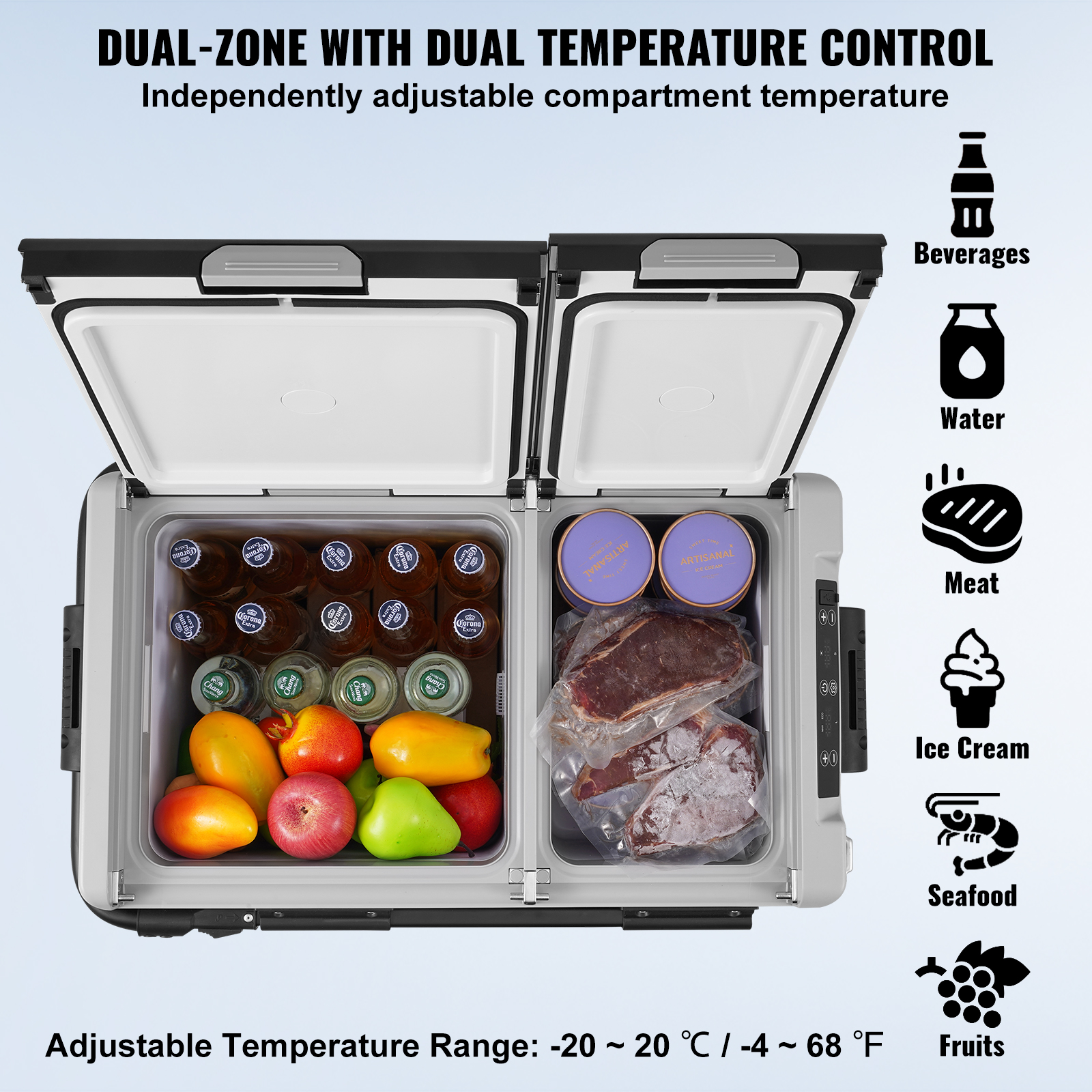 VEVOR 15/30/35/40/45/115L Portable Car Refrigerator Freezer Compressor Dual Zone