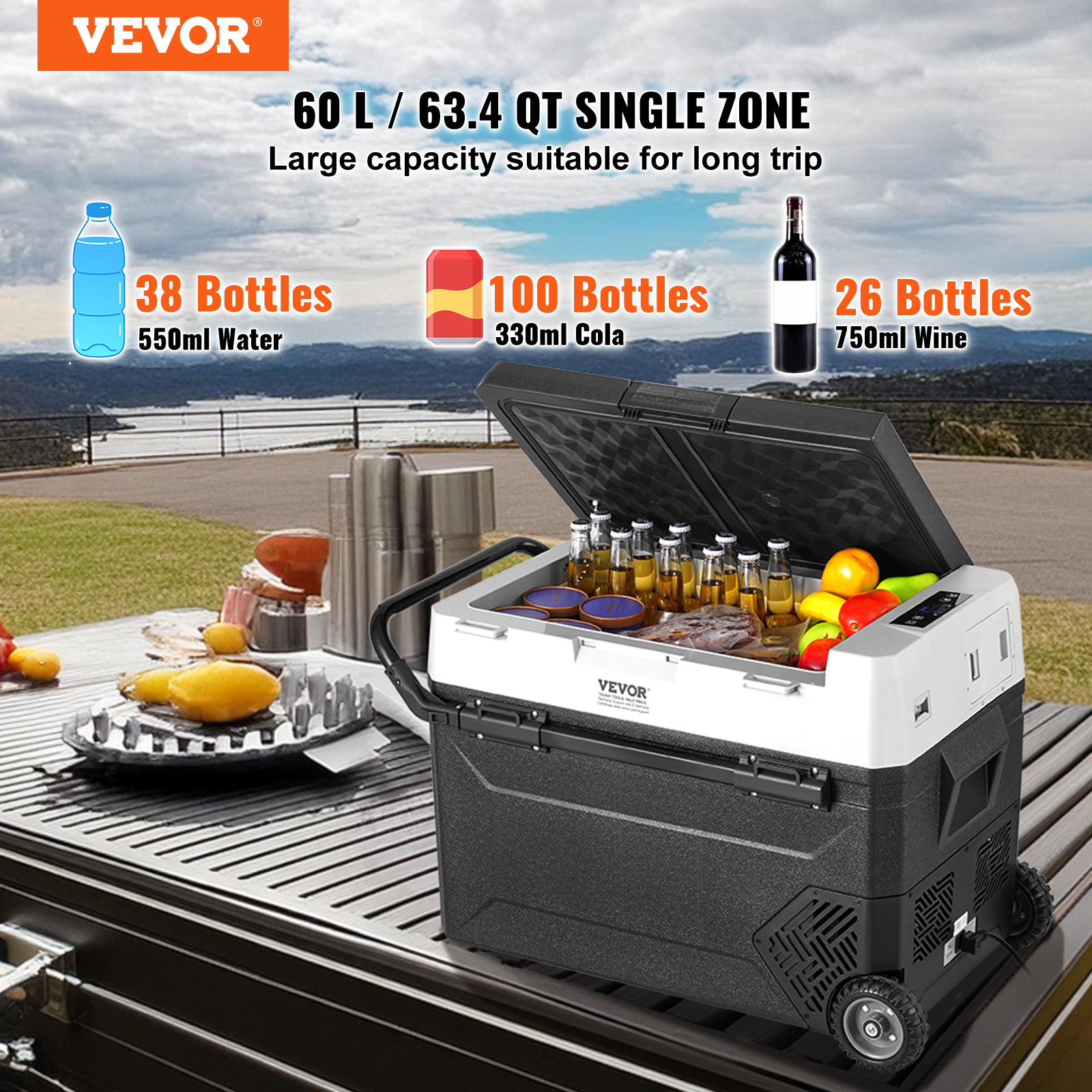 VEVOR 8/15/20/25/30/45/50/75L Portable Car Refrigerator Freezer Single Zone APP