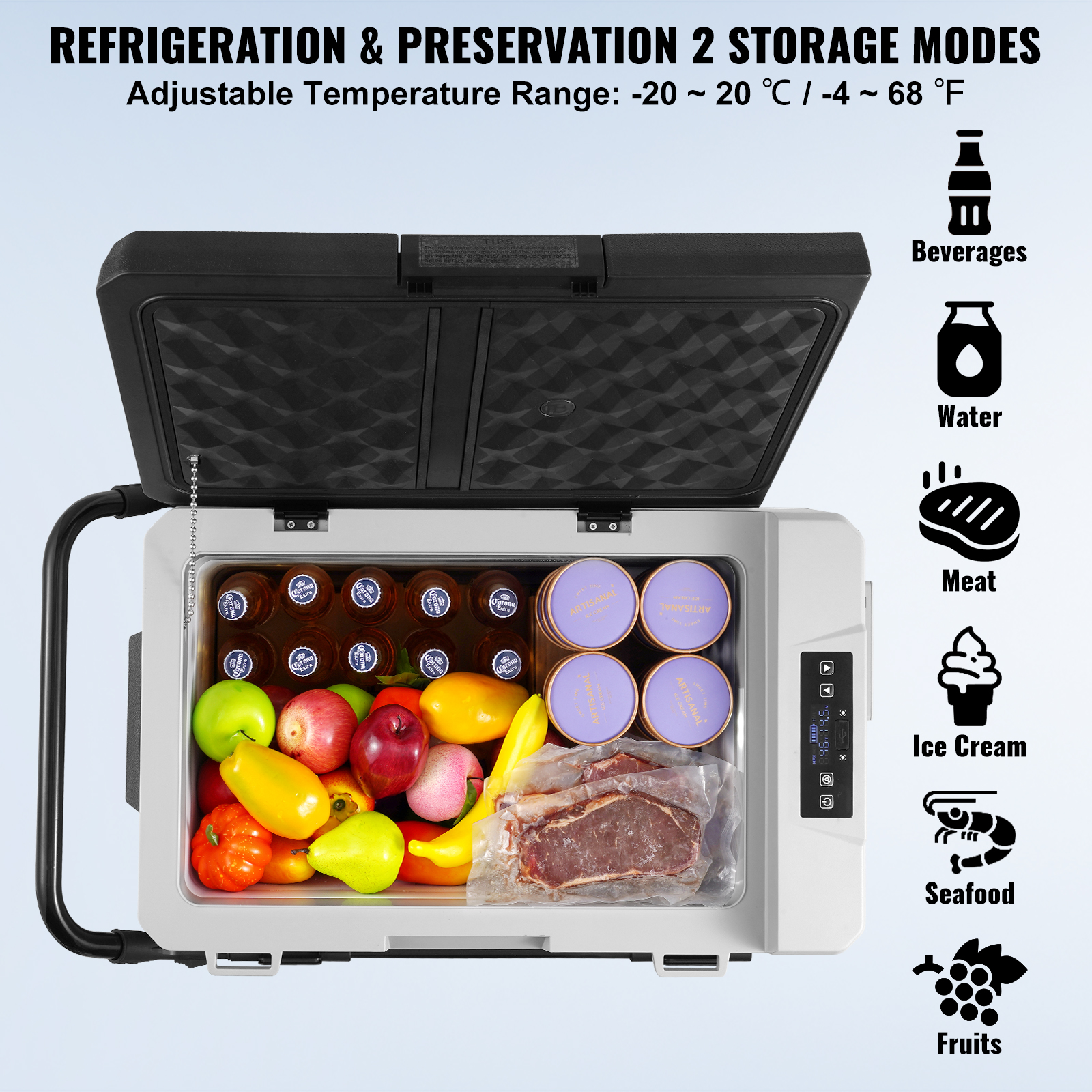 VEVOR 8/15/20/25/30/45/50/75L Portable Car Refrigerator Freezer Single Zone APP