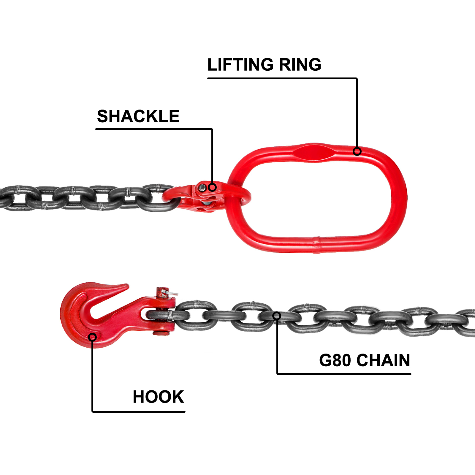 VEVOR 10mm 3m Grade 80 Chain Sling Sog Single Leg Clevis Oblong Grab  Lifting Rigging