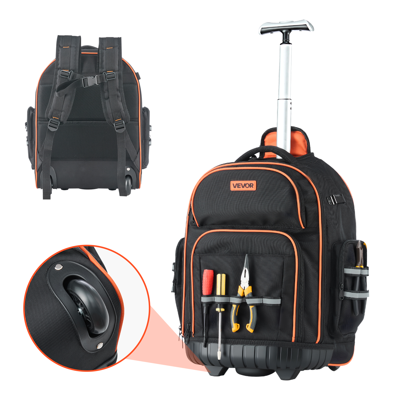 VEVOR Rolling Tool Bag 25/27/45/72 Pockets Heavy Duty Roller Tool Bag on Wheels