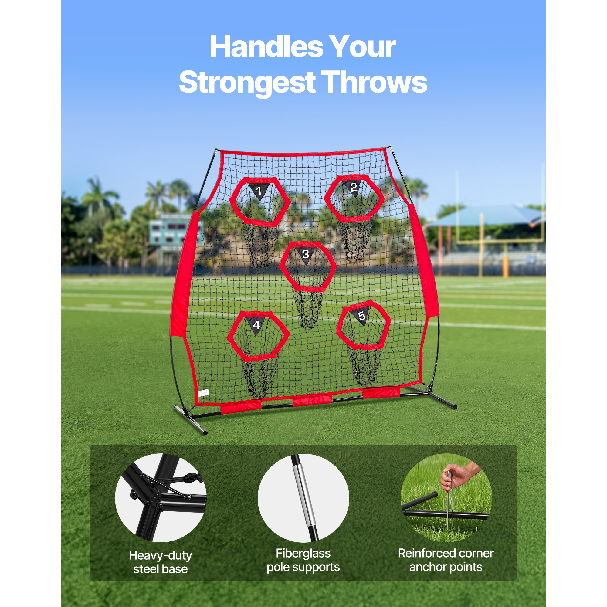 Uimoso Portable Football Trainer Net for QB Practice in Red and Black