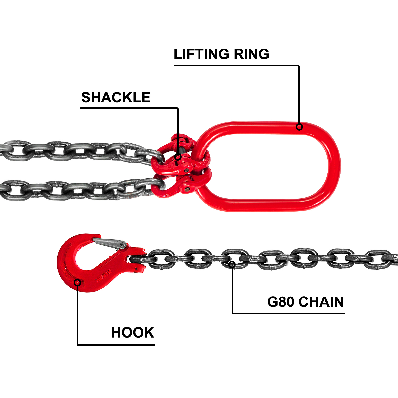 Mophorn Chain Sling, 3/8 Inch X 5 Ft Double Leg Lifting Chains With Grab Hooks, 4 Ton Capacity Lifting Slings, G80 Alloy Steel Double Leg Slings