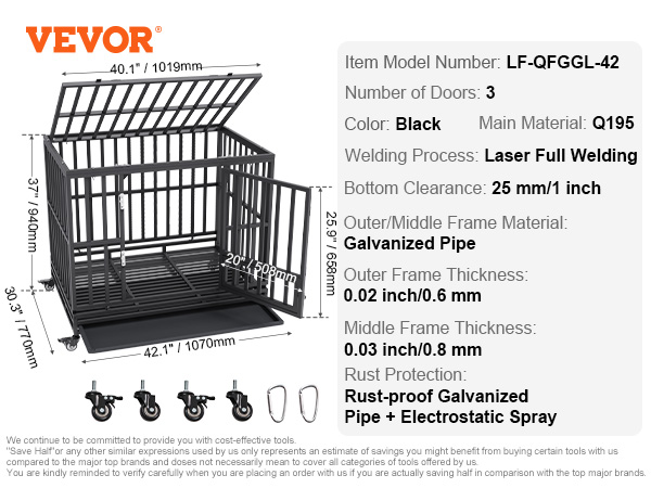 Curated visual reference: Vevor 42 Inch Heavy Duty Dog Crate Indestructible Dog Crate Photo Inspiration