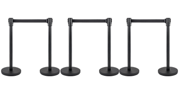VEVOR Crowd Control Stanchion, Set of 6 Pieces Stanchion Set, Stanchion Set with 6.6 ft/2 m Black Retractable Belt, Black Crowd Control Barrier w/Concrete and Metal Base - Easy Connect Assembly