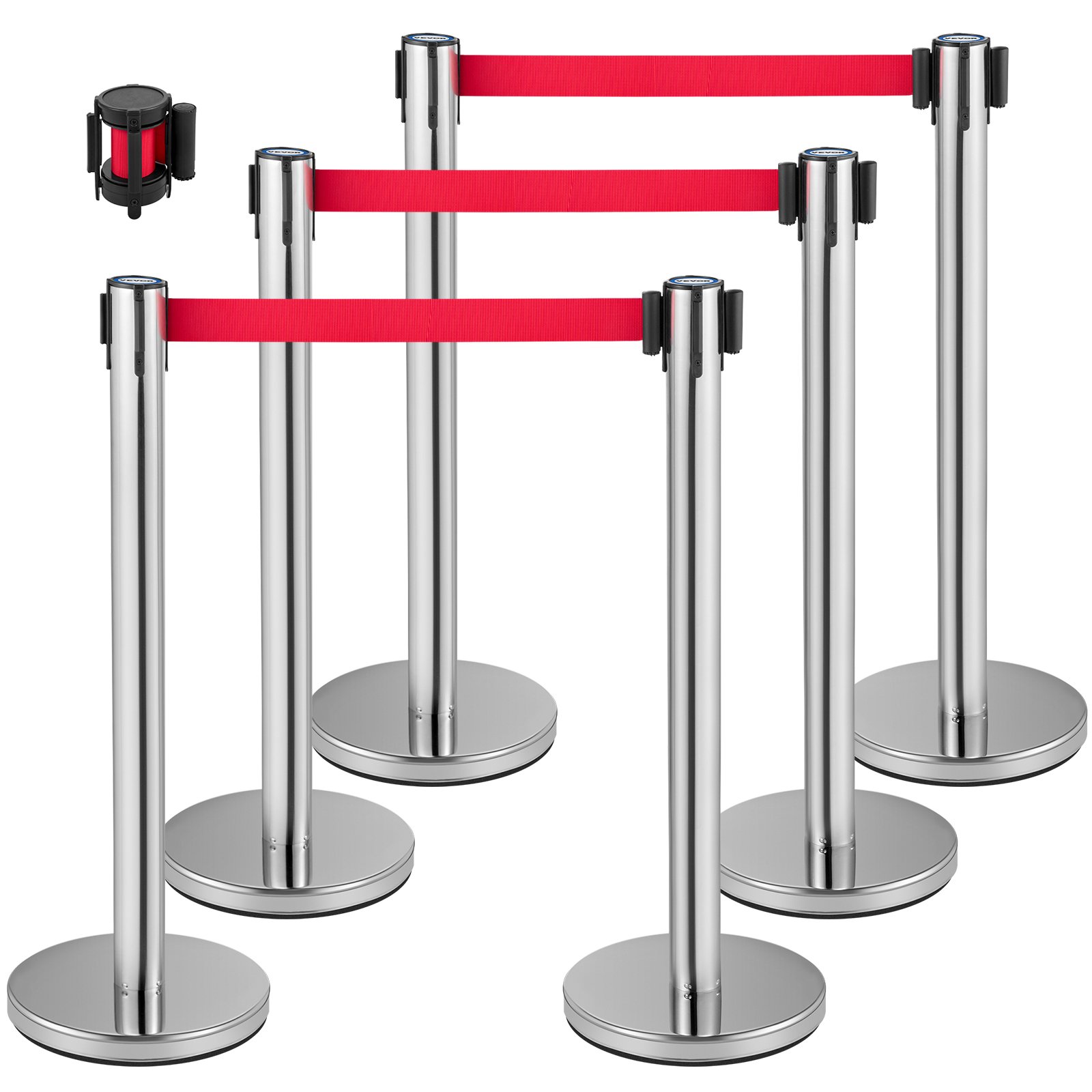 Crowd Control Stanchion,Black Retractable Belt,4 Pcs