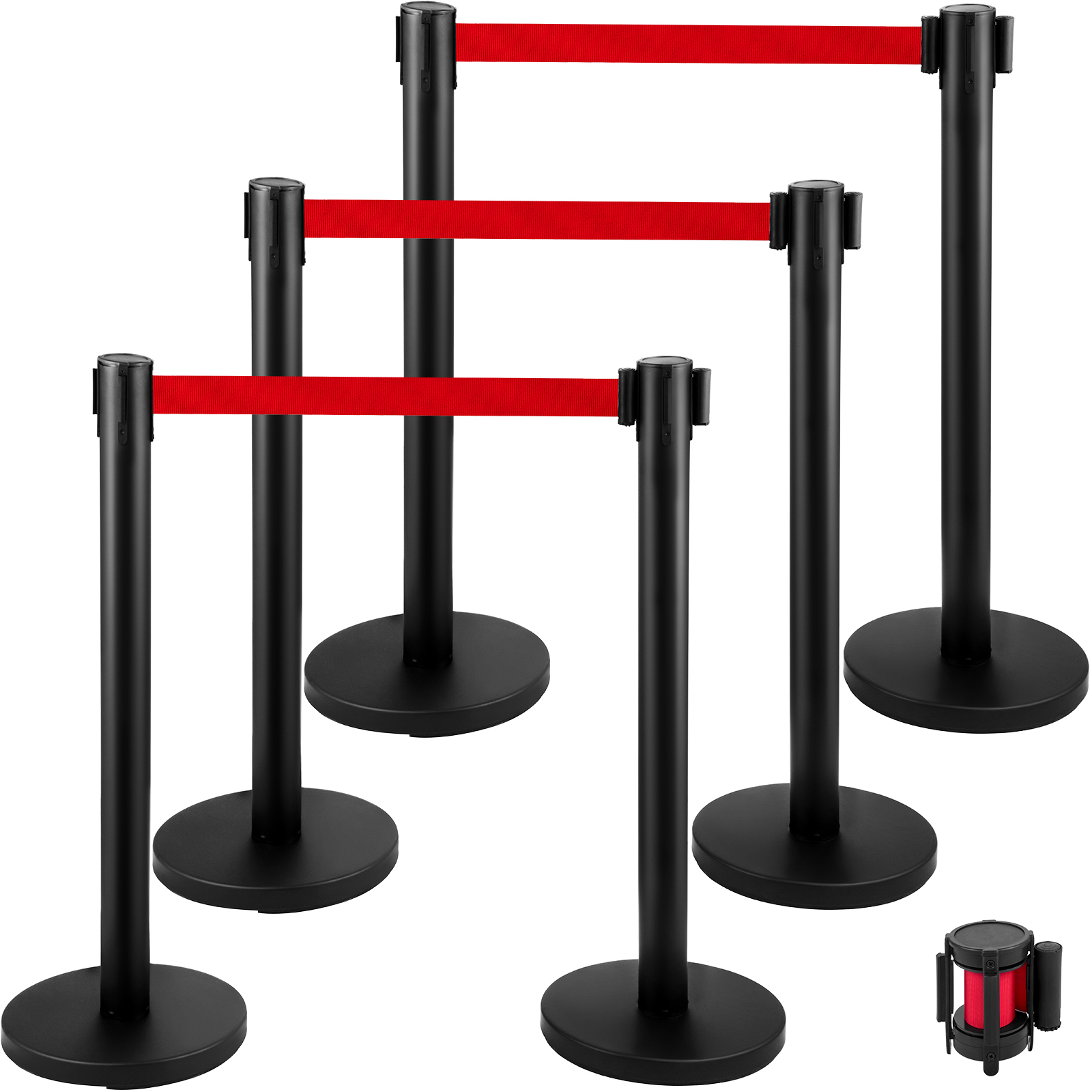 Crowd Control Stanchion,Black Retractable Belt,4 Pcs