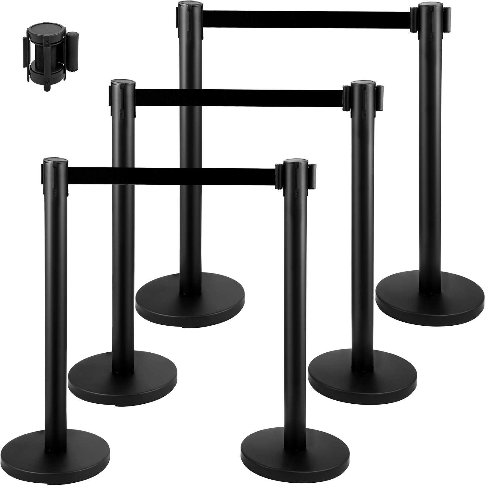 Crowd Control Stanchion,Black Retractable Belt,4 Pcs