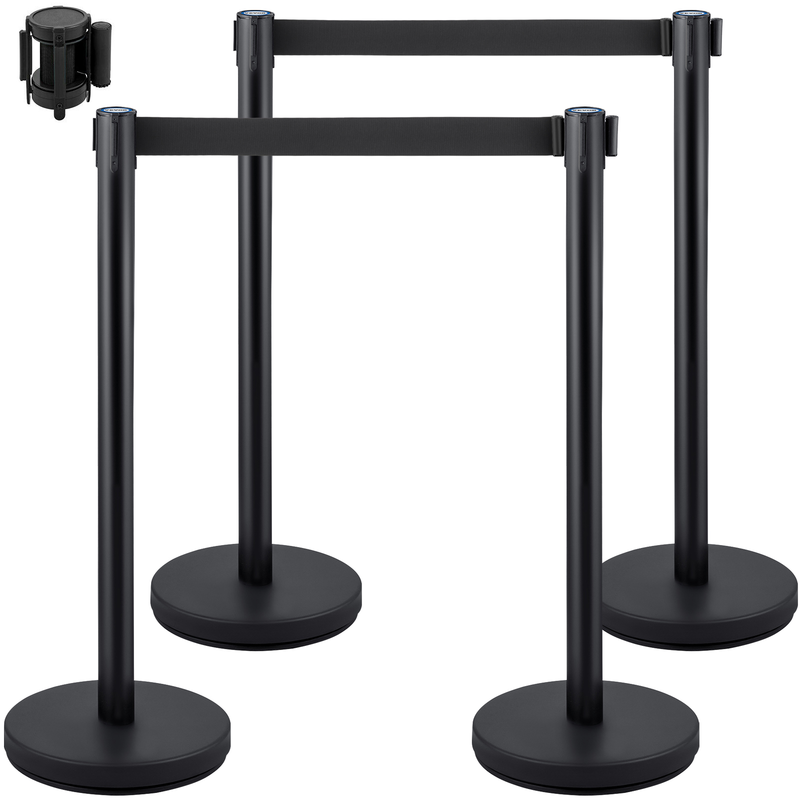 Crowd Control Stanchion,Black Retractable Belt,4 Pcs